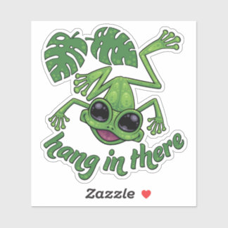 Hang In There Happy Green Tree Frog Sticker