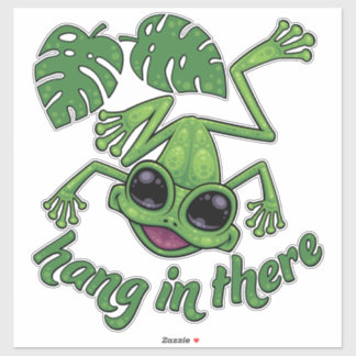 Hang In There Happy Green Tree Frog Sticker