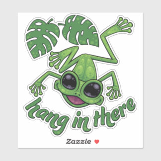 Hang In There Happy Green Tree Frog Sticker