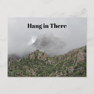 Hang in There Inspirational Mountain in Fog Photo Postcard