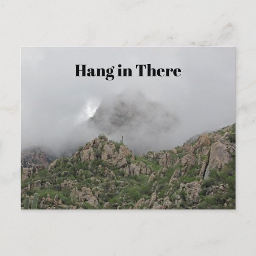 Hang in There Inspirational Mountain in Fog Photo Postcard