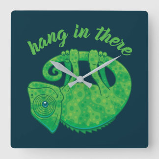 Hang In There Magical Chameleon Square Wall Clock