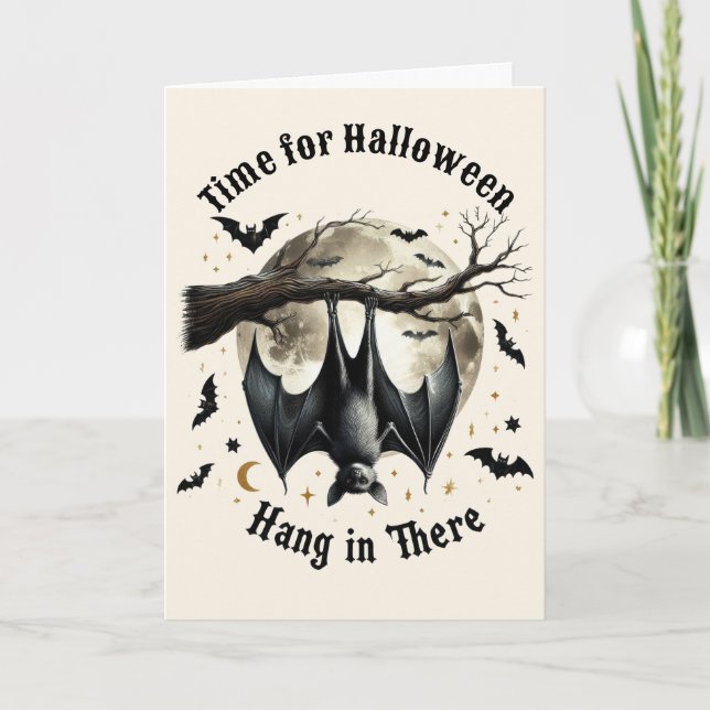 Hang in There Vintage Bat Halloween Holiday Card (Front)
