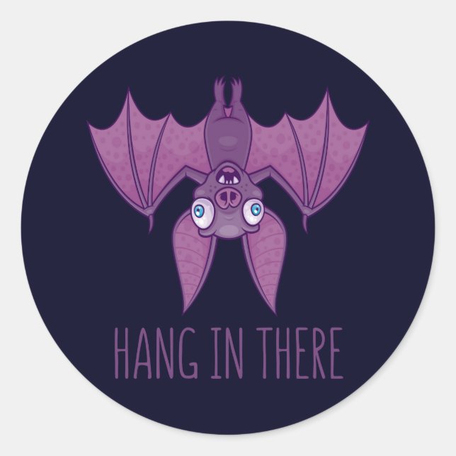 Hang In There Wacky Vampire Bat Classic Round Sticker (Front)