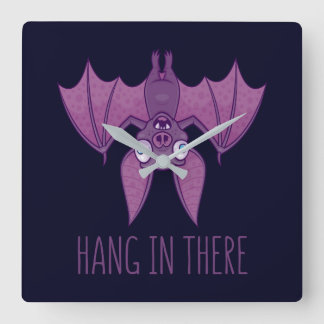 Hang In There Wacky Vampire Bat Square Wall Clock