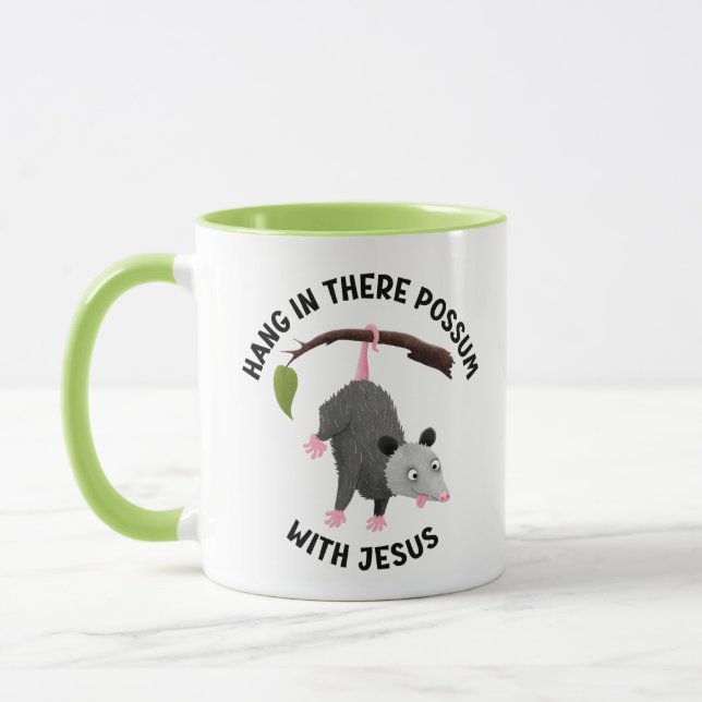 Hang in there with Jesus cute possum christian Mug (Left)