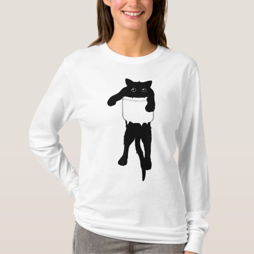Hang Loose Black Cat Pocket Art for Halloween T_Shirt