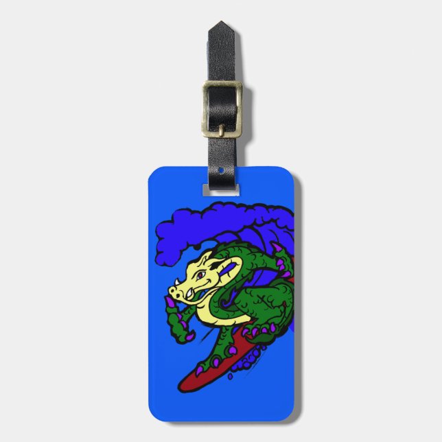 Hang Loose Surfing Dragon Luggage Tag (Front Vertical)