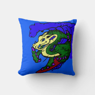 Hang Loose Surfing Dragon Throw Pillow
