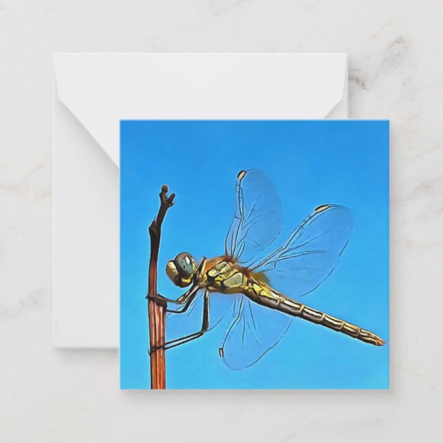 Hang On Artistic Dragonfly Against Cerulean Blue Note Card (Front)