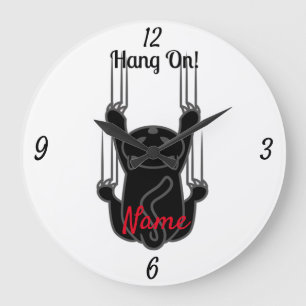 Hang On Black Cat Thunder_Cove Large Clock