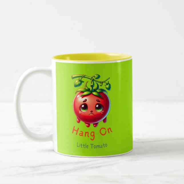 Hang on Little Tomato, Tomato Lover Gift,  Two-Tone Coffee Mug (Left)