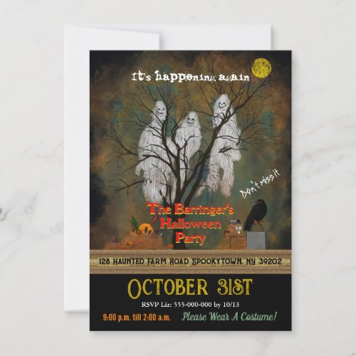 Hang Out Ghostly Halloween Costume Annual Party Invitation