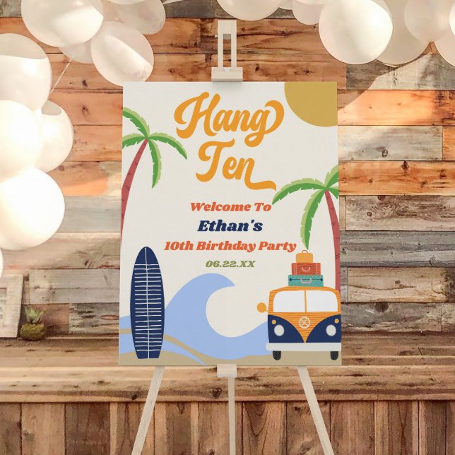 Hang Ten 10th Birthday Party Welcome Sign (Creator Uploaded)