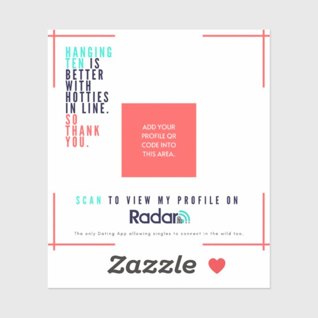 "Hang Ten" - Vinyl SURF QR Card Sticker (Sheet)