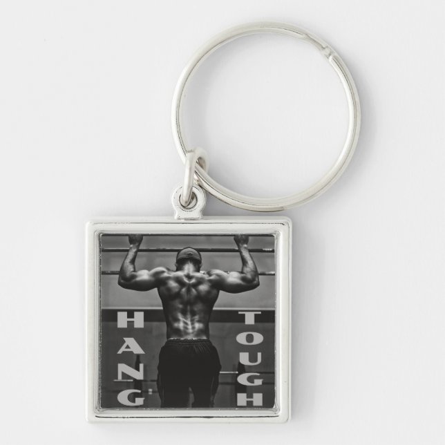 Hang Tough Muscle Man Workout Gym Keychain (Front)