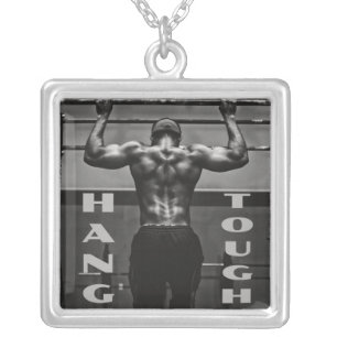 Hang Tough Muscle Man Workout Gym Silver Plated Necklace