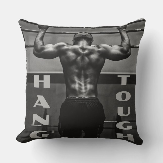 Hang Tough Muscle Man Workout Gym Throw Pillow (Front)