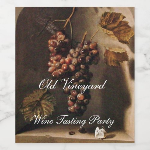 HANGED GRAPES IN ANTIQUE WALL NICHE AND BUTTERFLY WINE LABEL