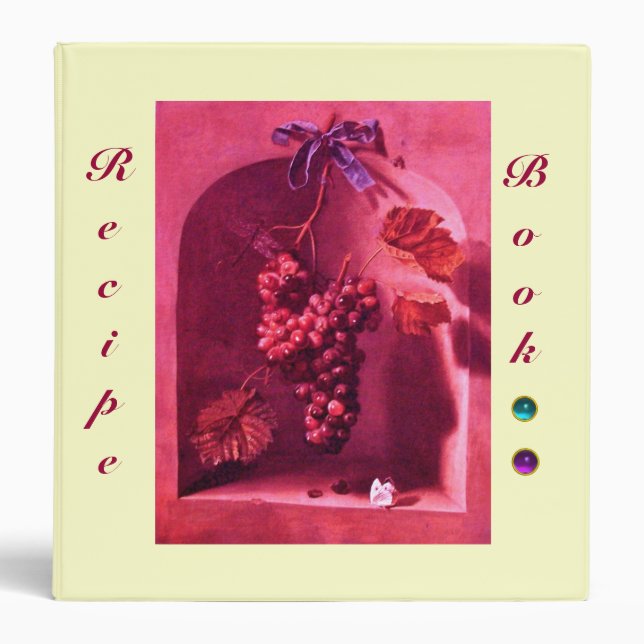 HANGED GRAPES RUSTIC KITCHEN PINK RECIPE BOOK BINDER (Front)