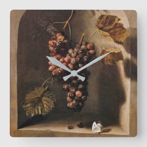 HANGED GRAPES WALL NICHE Antique Brown Rustic Square Wall Clock