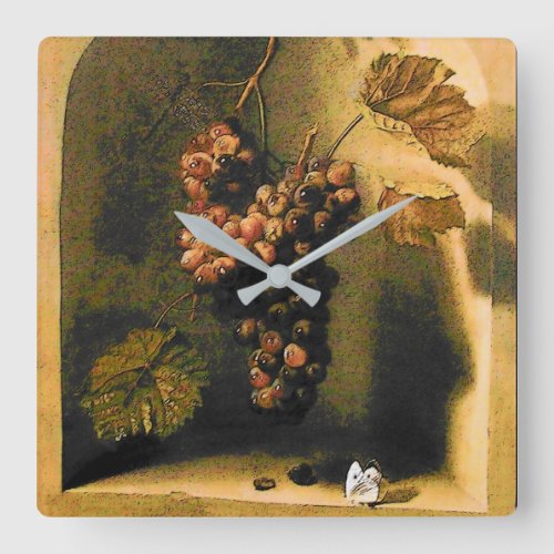 HANGED GRAPES WALL NICHE BUTTERFLY Brown Rustic Square Wall Clock