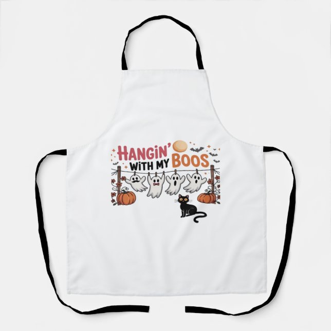 Hangin With My Boos Ghost Holding Black Cat Funny  Apron (Front)