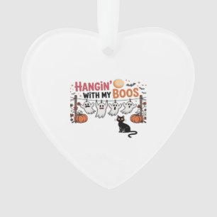 Hangin With My Boos Ghost Holding Black Cat Funny Ornament