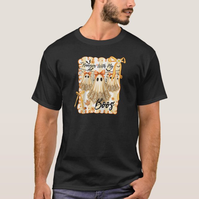 Hangin with My Boos Retro Coquette Bow Ghosts Hall T-Shirt (Front)