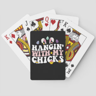 Hangin' With My Chicks Easter Bunny Groovy Retro Poker Cards
