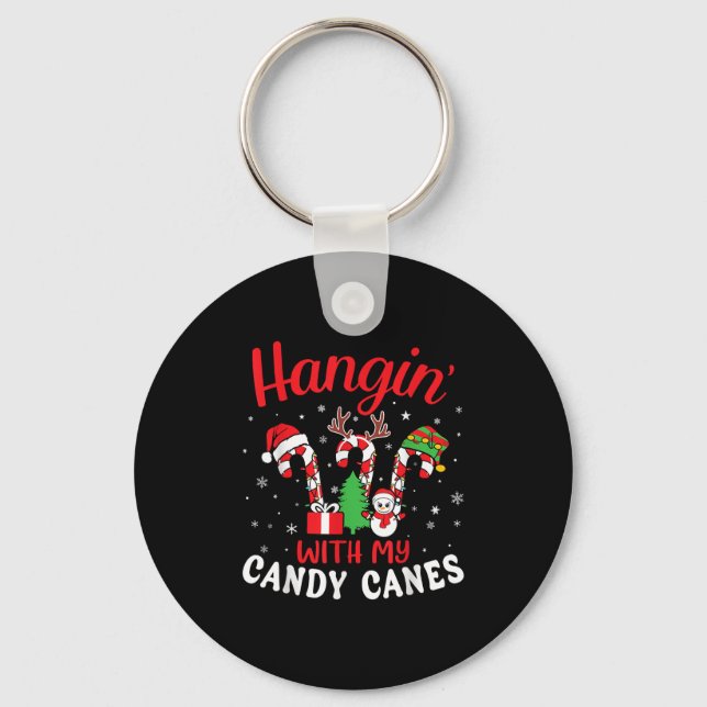 Hangin With My Christmas Candy Canes Crew Lovers T Keychain (Front)