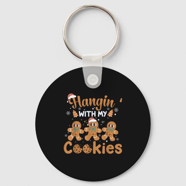 Hangin With My Cookies Gingerbread Women Christmas Keychain (Front)