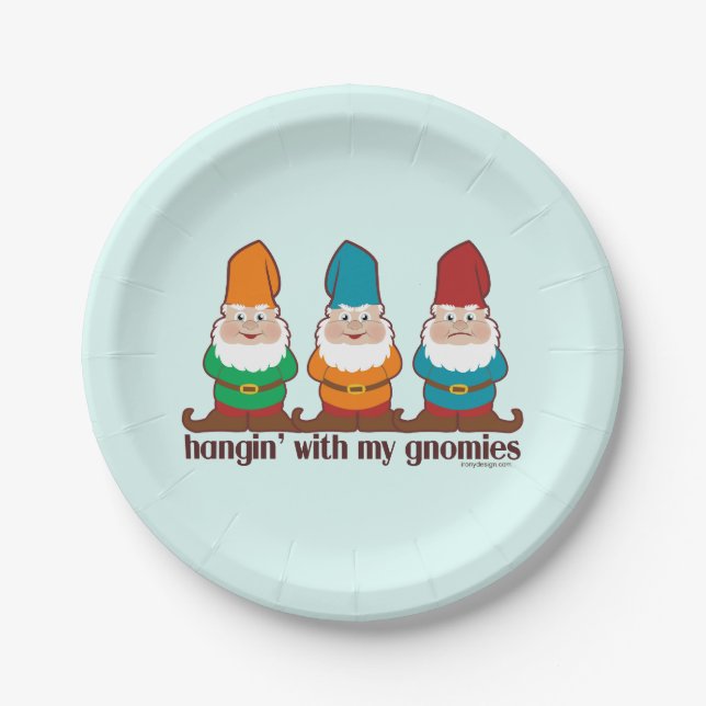 Hangin' With My Gnomies Blue Paper Plates (Front)