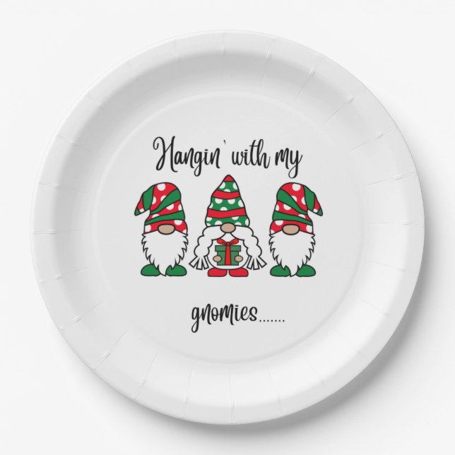 Hangin With My Gnomies Holiday Christmas Paper Plates (Front)