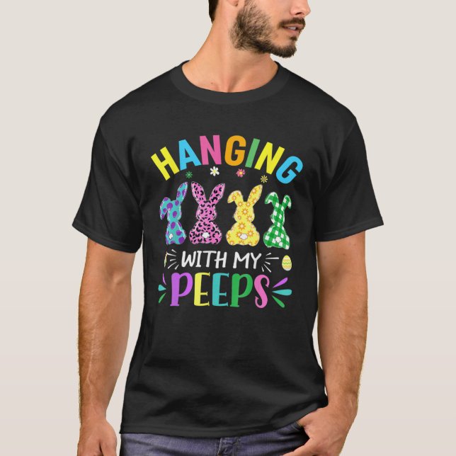 Hangin With My Peeps Cute Bunny Easter Rabbit Face T-Shirt (Front)