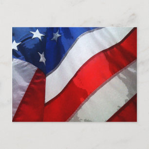 Hanging American Flag Watercolor Postcard