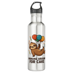 Hanging Around For Cake Birthday Balloon Sloth , C Stainless Steel Water Bottle