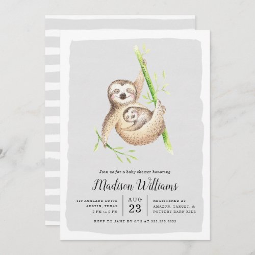 Hanging Around  Sloth Baby Shower Invitations