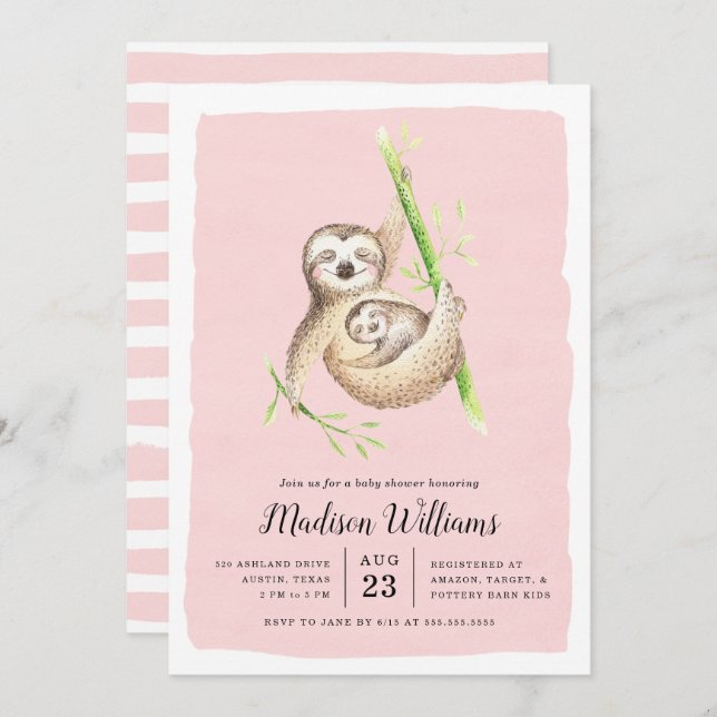 Hanging Around | Sloth Baby Shower Invitations (Front/Back)