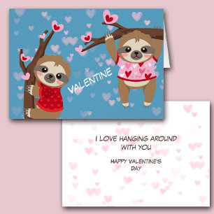 Hanging Around Sloths Valentine Card