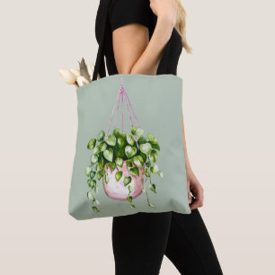 Hanging Basket Greenery Watercolor Tote Bag