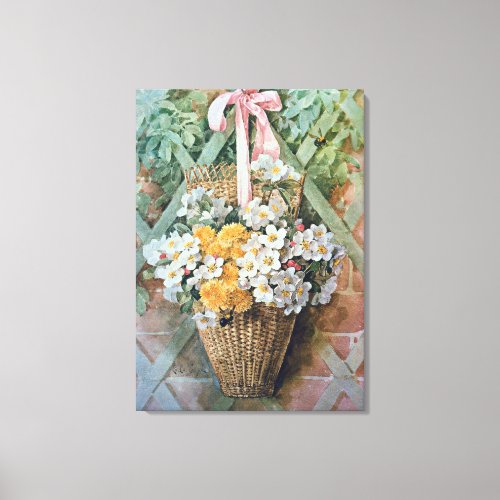 Hanging Basket of Flowers by Paul de Longpre Canvas Print