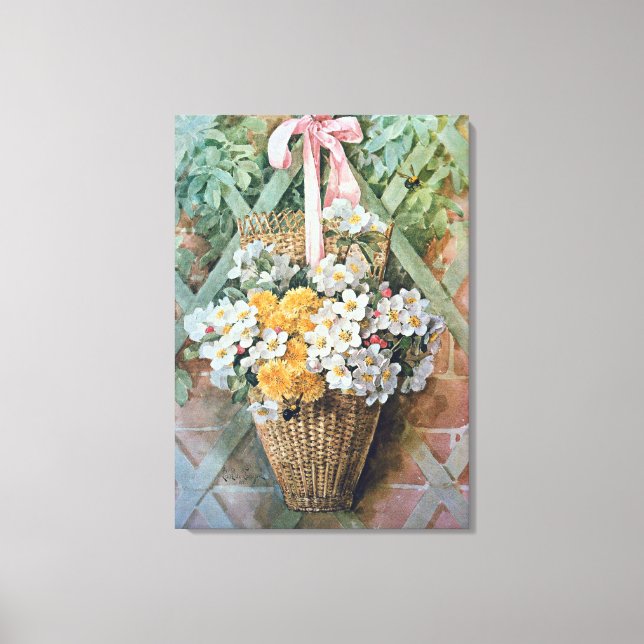 Hanging Basket of Flowers by Paul de Longpre Canvas Print (Front)