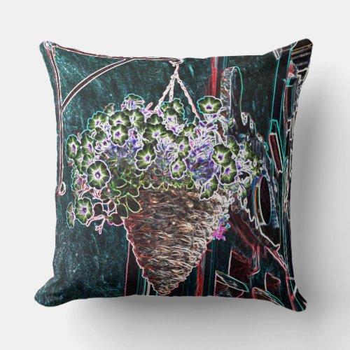 Hanging Basket of Flowers Throw Pillow