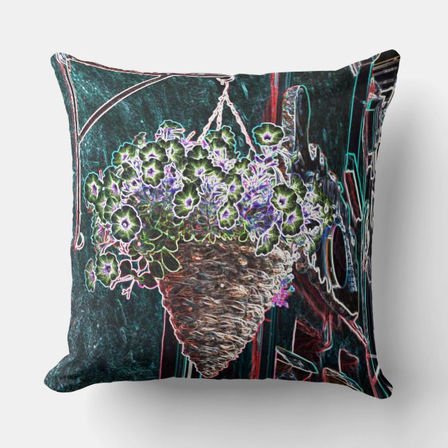 Hanging Basket of Flowers Throw Pillow (Front)
