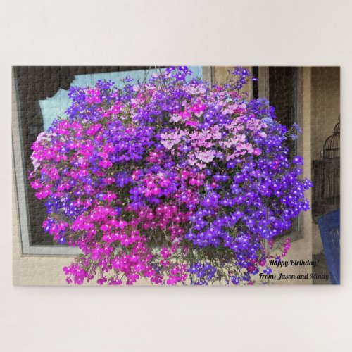 Hanging Basket Pink Purple Flowers Birthday Gift Jigsaw Puzzle