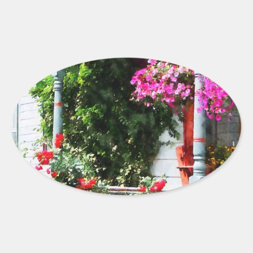 Hanging Baskets and Climbing Roses Oval Sticker