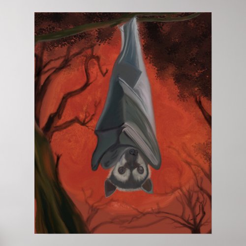 Hanging Bat During a Crimson Moon Poster