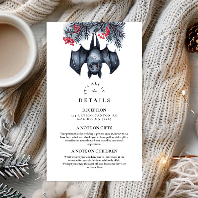 Hanging Bat Gothic Winter Wedding Enclosure Card (Creator Uploaded)