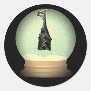 Hanging bat snow globe black vintage gothic fall classic round sticker